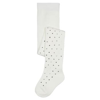 Younger Girls White & Silver Heart Tights